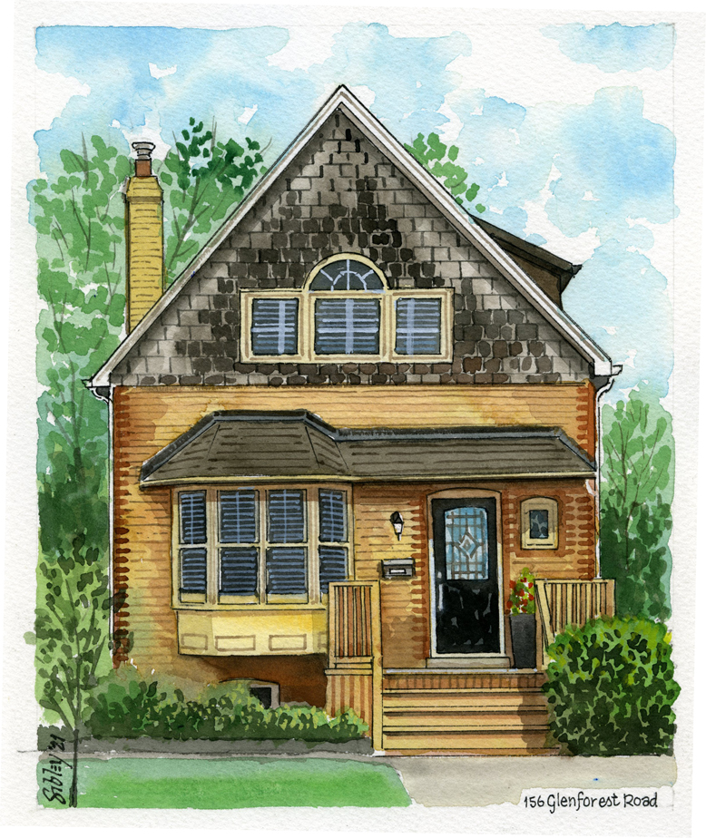 Watercolour home portrait of 156 Glenforest Road.
