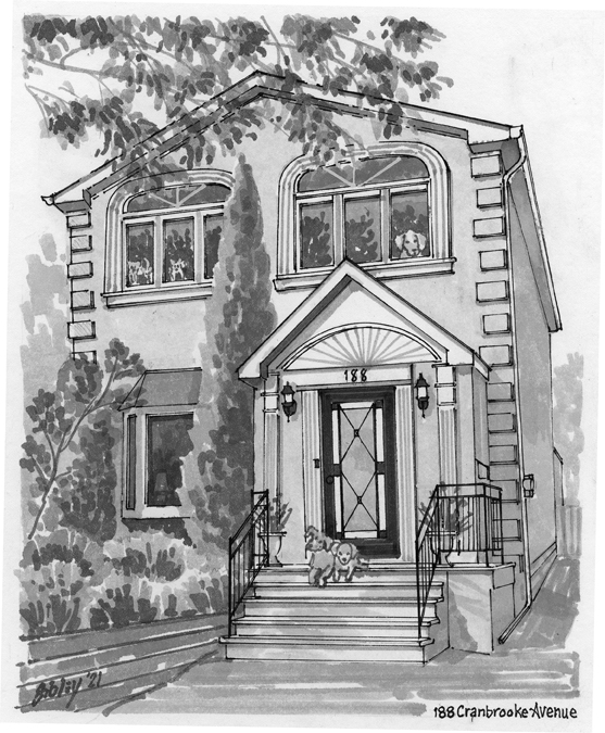 Pen-and-ink home portrait of 188 Cranbrooke Avenue.