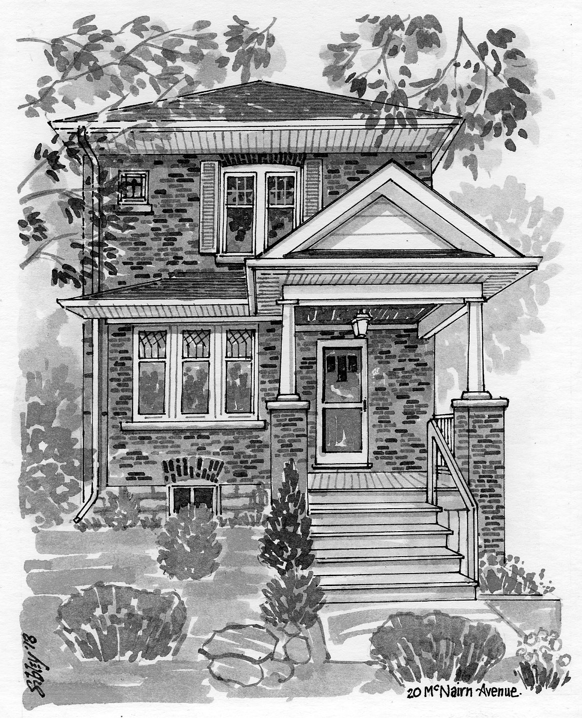 Pen-and-ink home portrait of 20 McNairn Avenue.