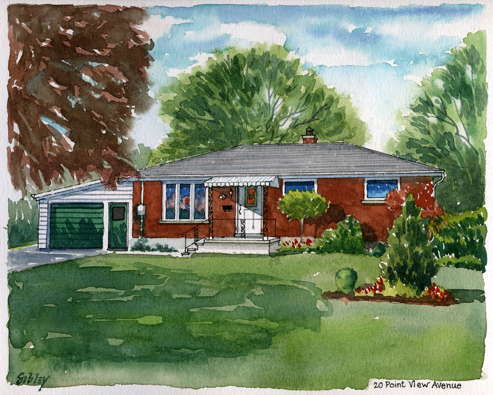 Watercolour home portrait of 20 Point View Avenue.