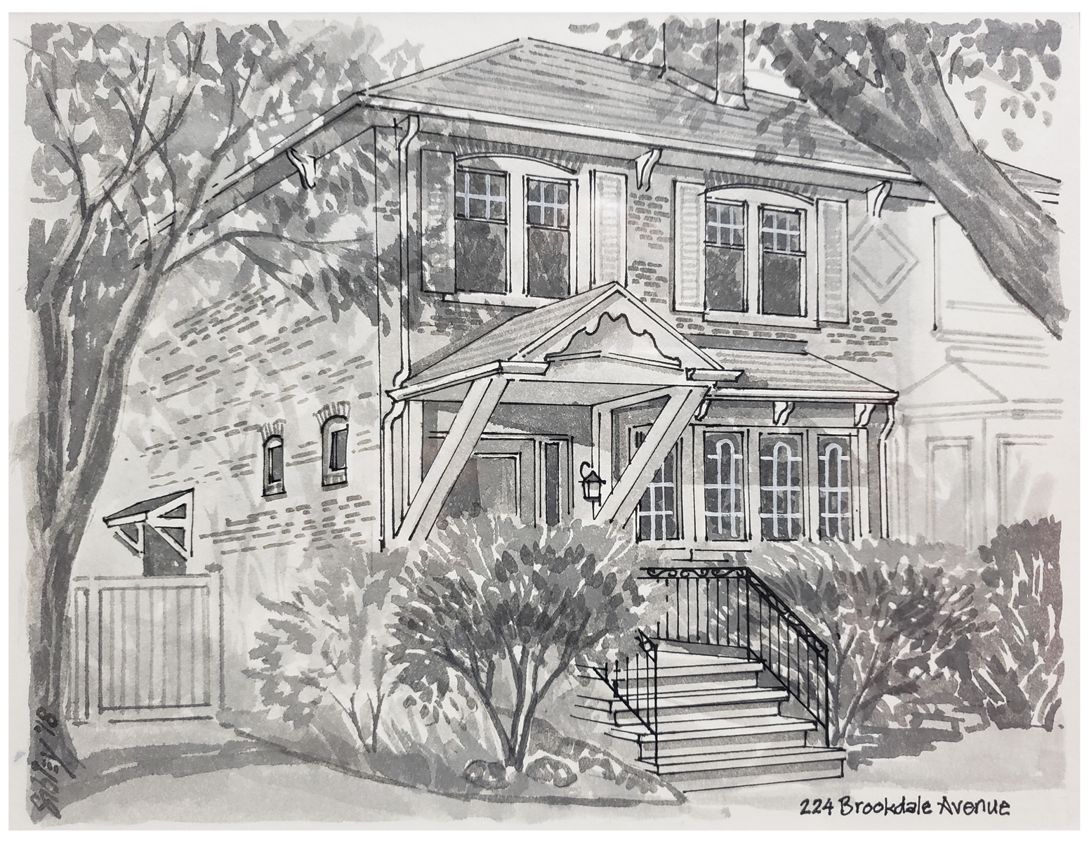 Pen-and-ink home portrait of 224 Brookdale Avenue.
