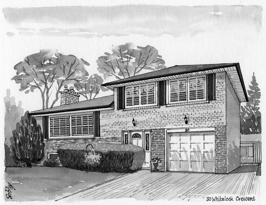 Pen-and-ink home portrait of 30 Whitelock Crescent.
